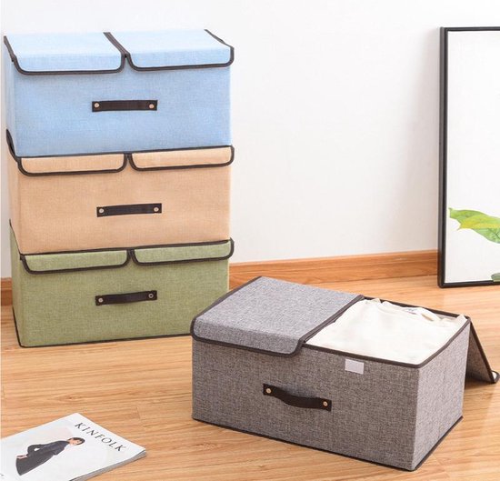 Opvouwbare Opbergbox 2 Stuks - 2 Vakken - Grijs 50x30x25cm
