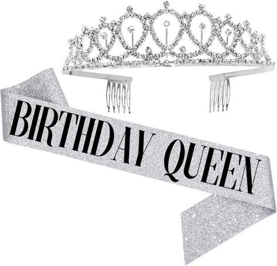 Verjaardag Sjerp en Tiara - Met text "Birthday Queen" - Zilver