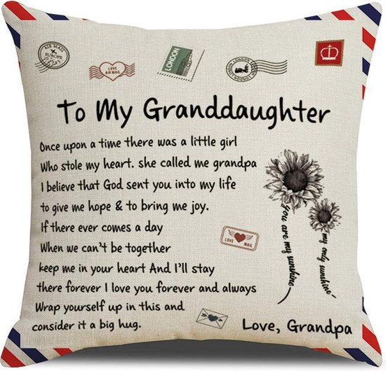 TDR - Sierkussensloop - 45x45 cm  - leuk als cadeau voor grootvader naar kleindochter -  "To my granddaugher"