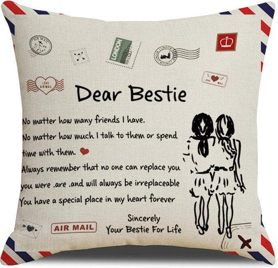 Sierkussensloop 45x45 cm 'Dear Bestie' - cadeau vriendin
