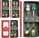 4 delige (8 stuks) Luxe Kerst Bestekset – Theelepels & Vorke