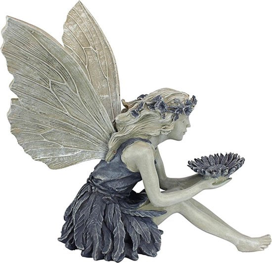 Fee met Zonnebloem - Verlichte Hars Tuindecoratie 15x7.5x13.