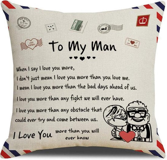 TDR - Sierkussensloop - 45x45 cm  - leuk als cadeau voor echtgenoot / man -  "To my man"