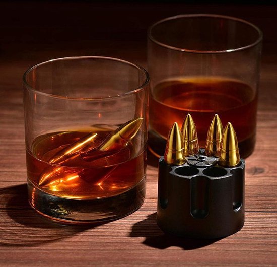 RVS 6 Whiskey stones- met een vorm van kogel-herbruikbaar-goud