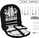 TDR- Picknick set - kamperen set - camping servies - voor 2 personen ( 2x mes, vork en lepel, 2 borden, kurkentrekker, placemat, snijplank)