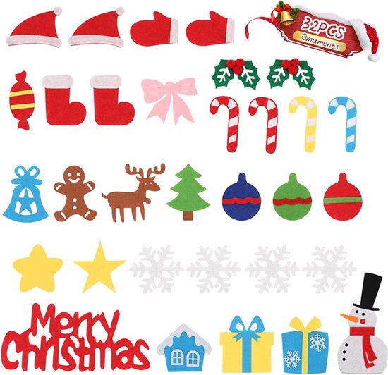 Merkloos DIY Vilt Kerstboom 96cm LED & 32 Decoraties
