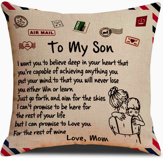 Sierkussensloop 45x45 cm - 'To my son' cadeau van moeder