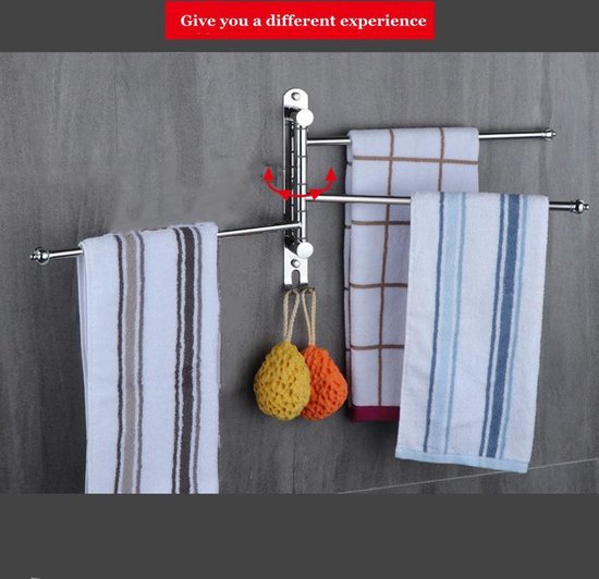 TDR - 304 roestvrijstalen draaibaar handdoekenrek met 2 hakk