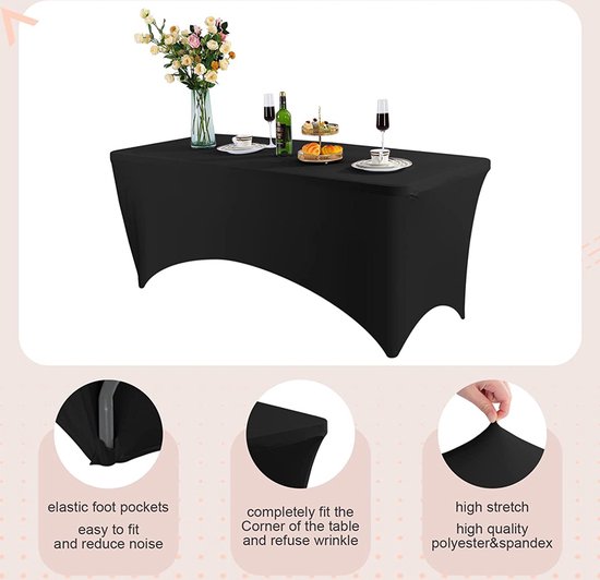 Elastisch Tafelkleed Zwart voor Rechthoekige Tafel 183x76cm