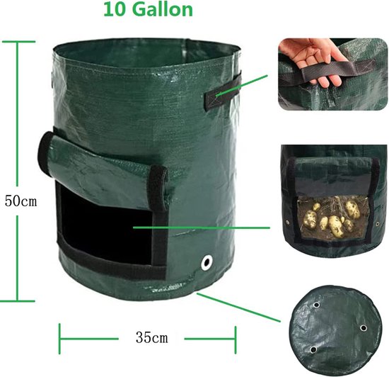 2 STUKS Aardappelplantzak met Luchtcirculatie en Waterafvoer-plantzak voor het kweken van groenten & fruit. 35x50cm Groen