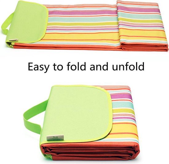 Picknickkleed / Strandkleed - 195x200 cm - voor 4 tot 6 personen - Opvouwbaar als handige tas - Zandbestendig & waterdicht & zandvrij - voor strand, park, kamperen, wandelen, familieconcerten, picknicken, etc. - Regenboog motief