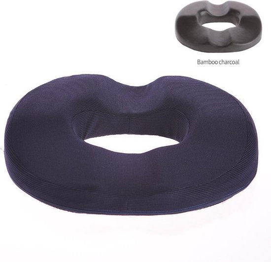 TDR - Orthopedisch Kussen van Traagschuim - Ringkussen - Donut Zitkussen - Ergonomisch - Verlicht Druk op Stuitje - Stoel | Rolstoel | Autostoel | Zwangerschap - Afneem en Wasbare Hoes - Anti-Slip Bodem - Navy Blue