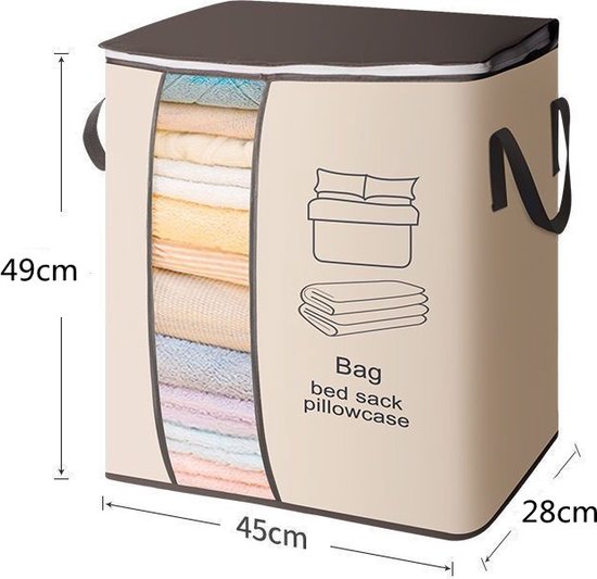 3stuks Multifunctionele Opbergzak voor Dekbedden en Kleding - Duurzame Niet-Geweven Stof - Beige - 45x28x49 cm