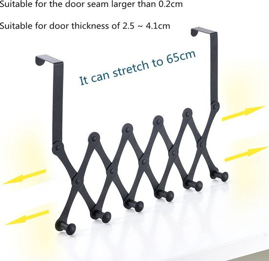 RVS Deurhanger met 6 haken - zwart