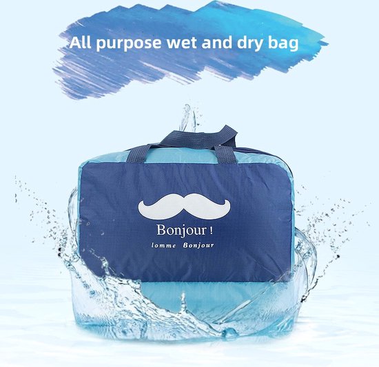 2 Stuks Multifunctionele waterdichte tas met aparte compartimenten voor droge en natte kleding en een schoenenvak - ideaal voor strand, zwembad, sport, reizen en meer - marineblauw - 35 x 17 x 29 cm