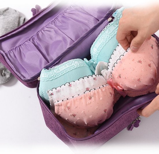 Multifunctionele lingerie/ondergoed tas - make-up tasje-toilettas 27 * 14,5 * 12CM-paars