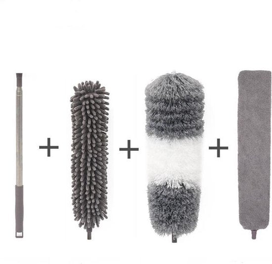 3-in-1 telescoopsteel met plumeau, lamellen- en chenillekop