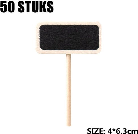 50 stuks Charmant Krijtbord met Paaltje voor Tuin en Horeca-zwart-4x2.2x6.3cm