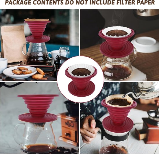 Opvouwbare siliconen koffie filter rood