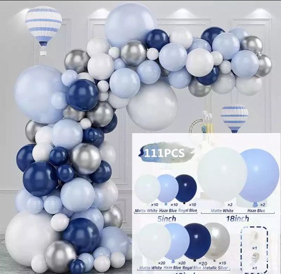 111-Delige Ballonnenboog - Wit & Blauw - Ideaal voor Verjaardagen, Jubilea, Grand Openingen & Baby Showers - Feestdecoratie Set