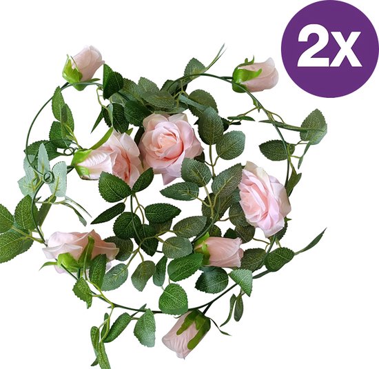 2 Stuks Klimop Slinger met grote rozen kunstbloem -2 meter lang-decoratieve slinger-Bloemenkrans- roze