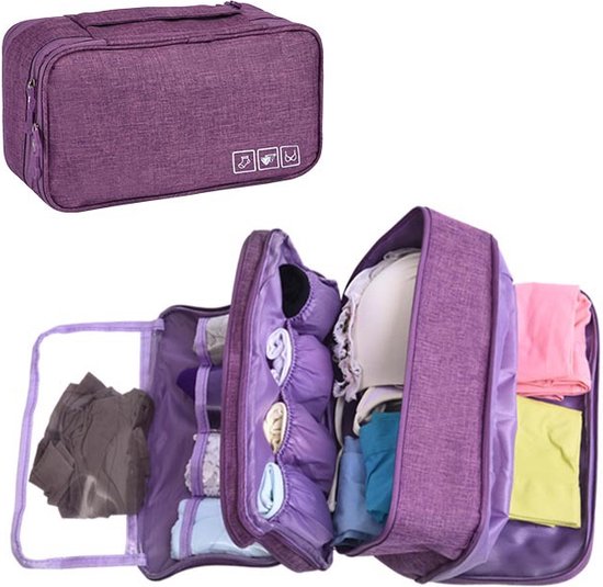 Multifunctionele lingerie/ondergoed tas - make-up tasje-toilettas 27 * 14,5 * 12CM-paars