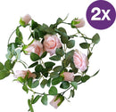 2 Stuks Rozen Slinger - Kunstbloemen slinger - Balkon decoratie - Zomerbloem- 145cm - Klimroos Roze - Bruiloft Decoratie – Trouwen -Trouwdag bloemen