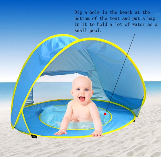 Baby strandtent met zwembad - UV 50+ bescherming - polyester - blauw
