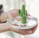 Keramische Cactus Sieradenhouders - Set van 2 - Ringhouders Groen/Wit