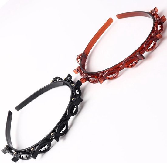 Dubbellaags Twist Vlecht Hoofdband - 1x Zwart, 1x Bruin
