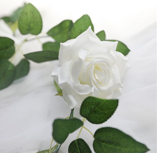 2 Stuks Klimop Slinger met grote rozen kunstbloem -2 meter lang-decoratieve slinger-Bloemenkrans-wit