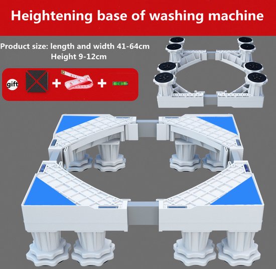 Universele Verstelbare Wasmachine Verhoger-met 8 poten - Meubelverhoger-wit