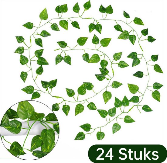 24 stuks*2 meter Klimop Slinger - Backdrop Decoratie Plant voor Huis en Tuin-Kunst Hangplant- Scindapsus Pictus-Drakenklimop Kunstplanten voor Binnen en Buiten