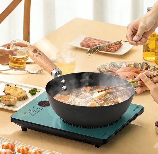 Wokpan - Ø 30 cm - Marmeren Coating - Geschikt voor Inductie, Gas, Elektrisch en Keramisch - Beige Creme - PFAS Vrij