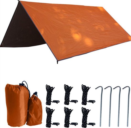 TDR - Outdoor Draagbaar Zonnescherm Met Opbergtas - Waterdicht-SPF - Tarps voor Kamperen300 * 300cm - 3-4Personen - Orange