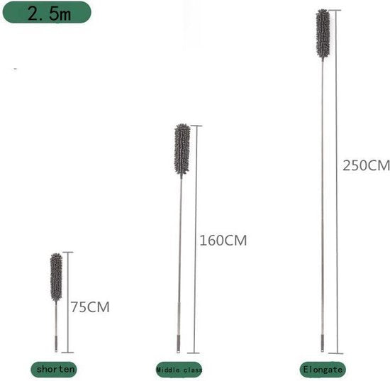 3-in-1 Telescoopsteel met Plumeau, Lamellenreiniger en Chenille-kop - Voor het Reinigen van Moeilijk Bereikbare Plekken