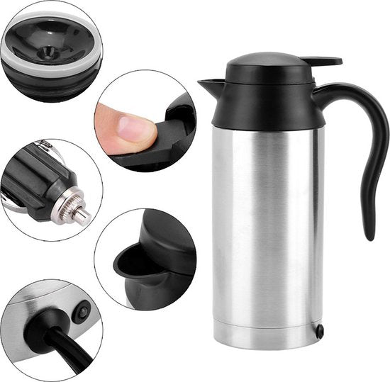 750 ml RVS auto waterkoker - 12V sigarettenaansteker