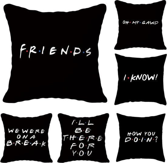 6 stuks Sierkussenslopen-Thema: Friends-Gezellige Toevoeging voor Jouw Ruimte-zwart 45x45CM