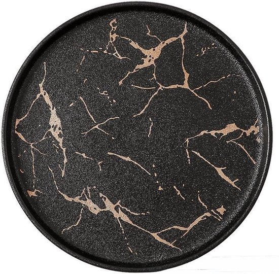 2-delige Luxe Marmeren Bordenset -Stijlvol Serveerbord voor Diner en Lunch- Modern & Stijlvol Ontwerp-Mat Zwart (Ø25,2 cm & Ø20 cm)