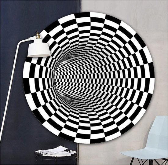 TDR - Gedrukt 3D visueel whirlpooltapijt zwart en wit 100 * 100cm