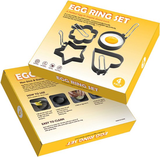 Ei ring - 4 stuks - RVS - Siliconen handgreep - 4 bakvormen - geschikt voor o.a. eieren & pannenkoeken  met antiaanbaklaag