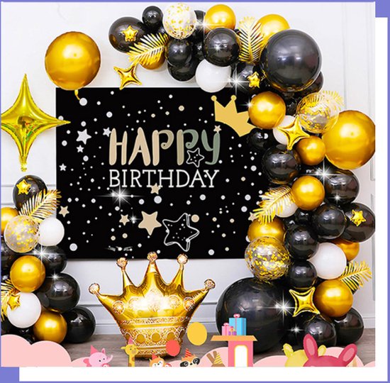 47 delig verjaardagset - Thema: Goudtinten en zwart - poster en ballonen  - Versiering voor feestjes, verjaardag - feestdecoratie