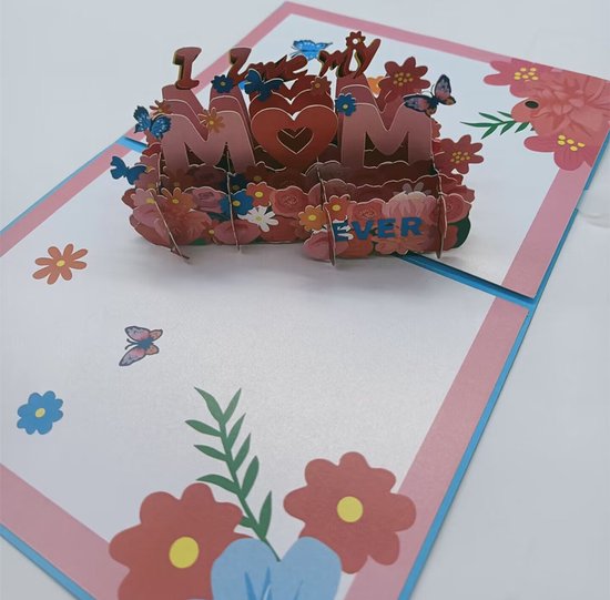 Prachtige 3D Pop-up Kaart voor Moederdag - 'I love my mom ever' met Glanzend Effect