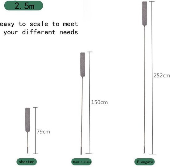 3-in-1 Telescoopsteel met Plumeau, Lamellenreiniger en Chenille-kop - Voor het Reinigen van Moeilijk Bereikbare Plekken