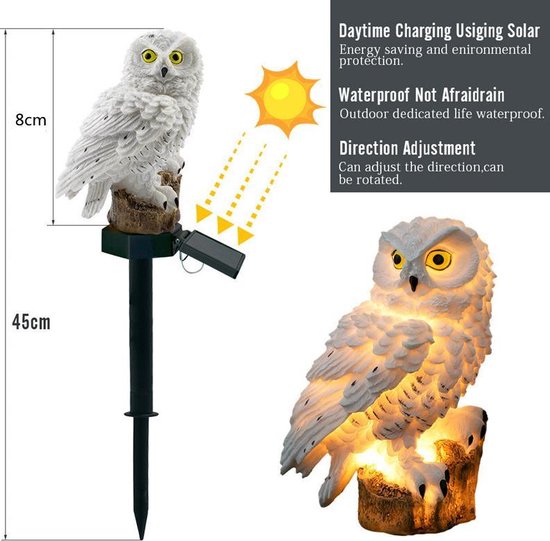 Xtraworks -sneeuwuil zonne-gazon licht wit-sneeuwuil tuinlamp-Sfeerlicht buiten solar - Tuindecoratie verlichting