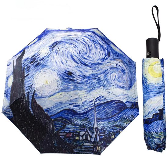 Van Gogh Sterrenhemel Paraplu – Automatische Opvouwbare Paraplu – UPF50+ UV-bescherming – Blauw – Kunst Design