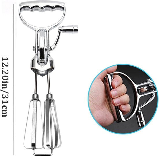 KitchenPro RVS Handmixer met Zwengel – 31 cm – Zilver