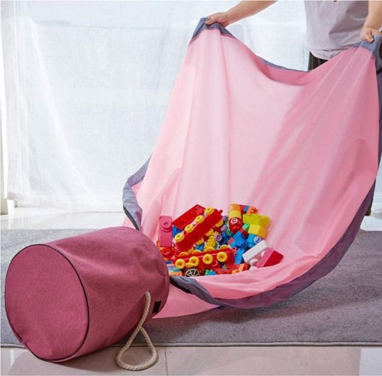 2 in 1 Speelkleed Opbergmand - stevige stof - diameter kleed 1,5 meter - Roze