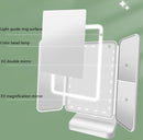 Driezijdige inklapbare make-up spiegel met LEDverlichting - 2+3 maal vergroting-Wit