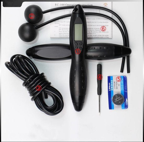 Complete Digitale Springtouw | Verstelbaar incl. verzwaarde TPE ballen | Digitaal | Automatisch Elektronisch Teller | Springtouw voor Bokstraining - Workout - Fitness – Gewichtsverlies | Indoor en Outdoor | Zwart